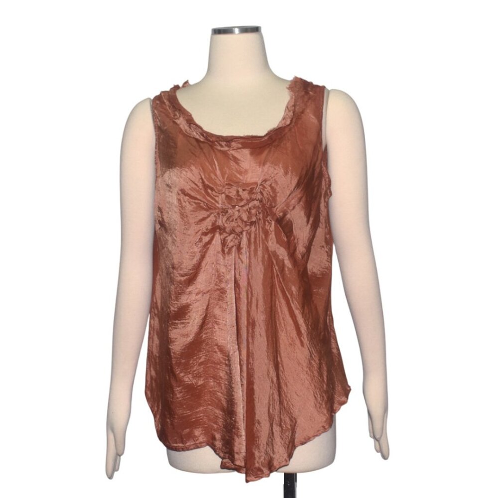 Homefrocks Copper Crinkle Silk Oversize Ruffle Gathered  Blouse Tank Top M